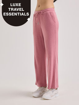 Nykd by Nykaa - Luxe Feather Knit Waffle Wide Pants-Jet Set Knit collection Nys948-Pink