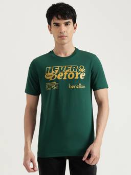 United Colors of Benetton - Green Round Neck Typography Never Before T-Shirt