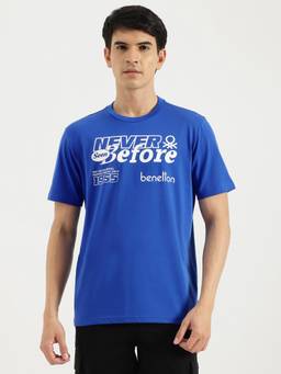 United Colors of Benetton - Blue Round Neck Typography Never Before T-Shirt
