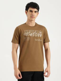 United Colors of Benetton - Brown Round Neck Typography Never Before T-Shirt