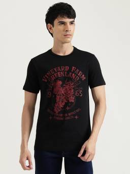 United Colors of Benetton - Black Round Neck Graphic Vineyard T-Shirt