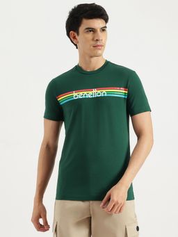 United Colors of Benetton - Green Regular Fit Round Neck Stripes T-Shirt