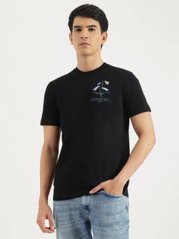 United Colors of Benetton - Black Relaxed Fit Round Neck Floral T-Shirt