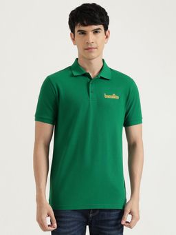 United Colors of Benetton - Green Regular Fit Solid Outline Branded Polo T-Shirt