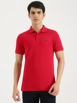 United Colors of Benetton - Red Regular Fit Solid Outline Branded Polo T-Shirt