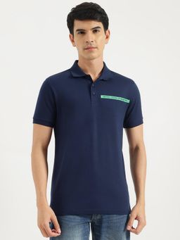 United Colors of Benetton - Navy Blue Regular Fit Solid Polo T-Shirt