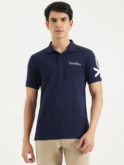 United Colors of Benetton - Navy Blue Regular Fit Solid Polo T-Shirt