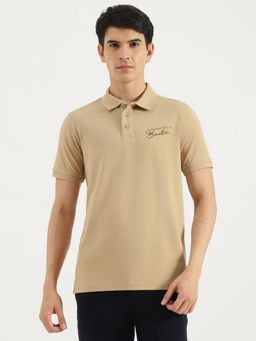 United Colors of Benetton - Beige Relaxed Fit Typography Tonal Back Polo T-Shirt