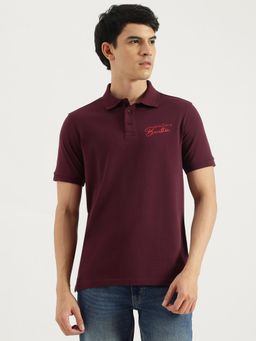 United Colors of Benetton - Maroon Relaxed Fit Typography Tonal Back Polo T-Shirt
