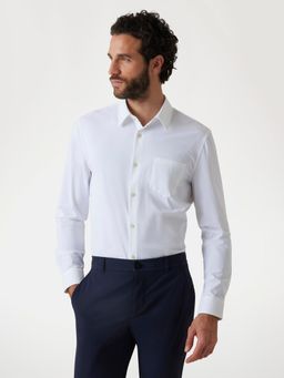 Guess - Mens Pure White Solid Spread Collar Full Sleeve Sunset Tech Shirt