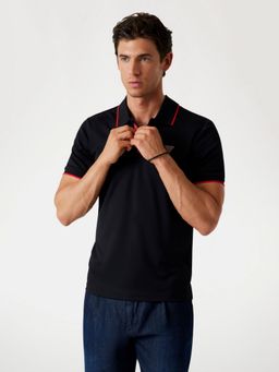Guess - Mens Black Solid Collared Short Sleeves Polo T-Shirt