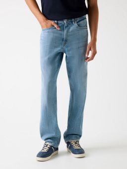 Guess - Mens Blue Washed Relaxed Fit Mid Rise Jeans
