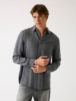 Guess - Mens Bandana Washed Spread Collar Full Sleeve Fluid Tencel Shirt