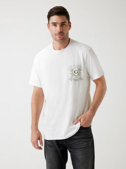 Guess - Mens White Graphic Round Neck Short Sleeves T-Shirt