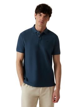 Guess - Mens Navy Blue Textured Short Sleeves Polo T-Shirt