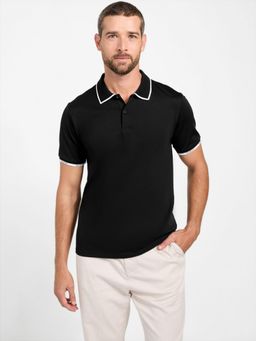Guess - Mens Black Solid Short Sleeves Polo T-Shirt