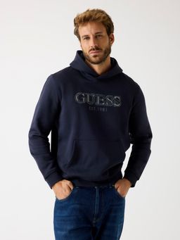 Guess - Mens Smart Blue Solid Full Sleeve Cotton Fleece Hoodie