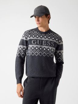 Guess - Mens Downey Heather Knitted Round Neck Full Sleeve Yarn Sweater
