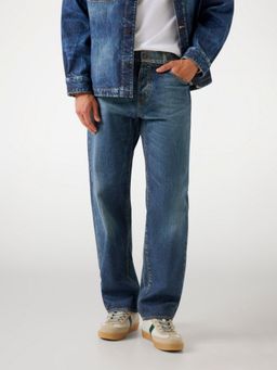 Guess - Mens Blue Washed Relaxed Fit Mid Rise Jeans