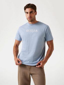 Guess - Mens Blue Brand Logo Round Neck Short Sleeves T-Shirt