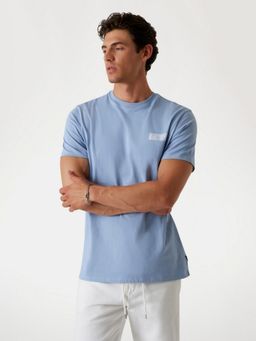 Guess - Mens Blue Graphic Round Neck Short Sleeves T-Shirt