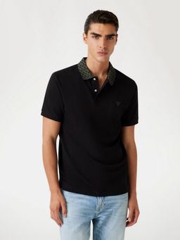 Guess - Mens Black Solid Collared Short Sleeves Polo T-Shirt