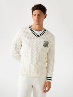 Guess - Mens Cable Knitted V-Neck Long Sleeves Sweater