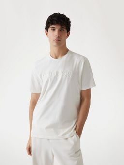 Guess - Mens White Brand Logo Round Neck Short Sleeves T-Shirt