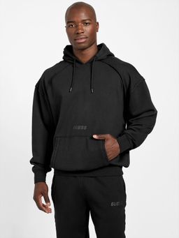 Guess - Mens Jet Black Solid Full Sleeve Pullover Hoodie
