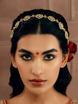 Curio Cottage - Green Pearl Stringed Kundan Floral Sheeshphool