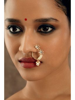 Curio Cottage - White Pearl Clad Kundan Paisley Nose Ring