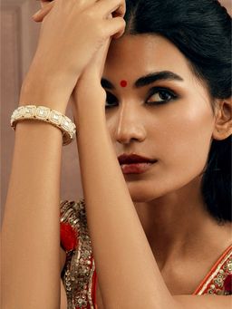 Curio Cottage - White Strung Pearl Cubic Kundan Bangle (2.4)