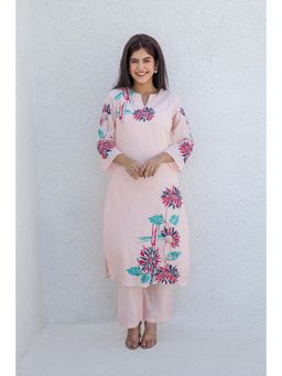 AADEWS - Women Pink Cotton Embroidered Kurta with Pant