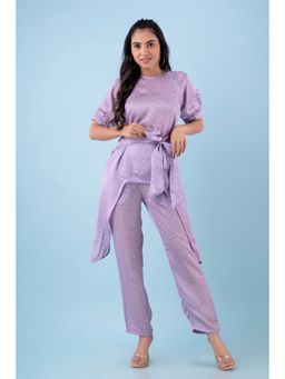 Kohsh - Women Purple Satin Polka Dots Co-Ord Set