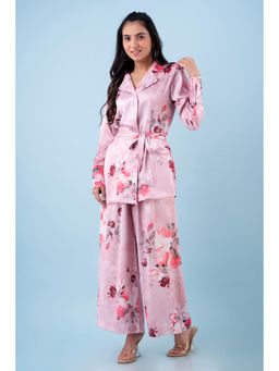 Kohsh - Women Pink Silk Floral Co-Ord Set with Belt