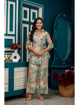 Kohsh - Women Multi-Color Silk Blend Abstract Co-Ord Set with Belt