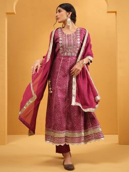 ISHIN - Women Pink Cotton Embellished Kurta with Pant and Dupatta