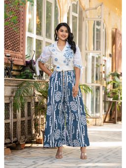 Juniper - Women Indigo Cotton Embroidered Top with Palazzo