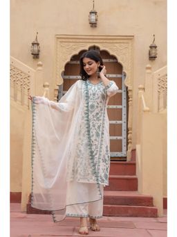 Juniper - Women Green Cotton Floral Kurta with Pant and Dupatta