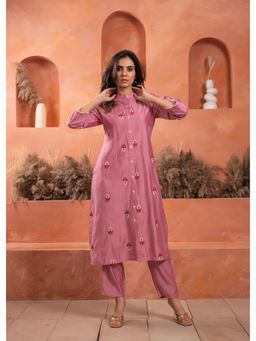 Juniper - Women Pink Viscose Embroidered Kurta with Pant
