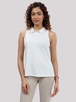Blissclub - Women White Collar Neck Solid Regular Fit Top