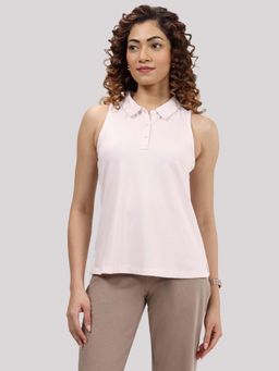 Blissclub - Women Pink Collar Neck Solid Regular Fit Top