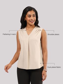 Blissclub - Women Peach V-Neck Solid Regular Fit Top