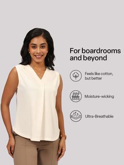 Blissclub - Women Off White V-Neck Solid Regular Fit Top