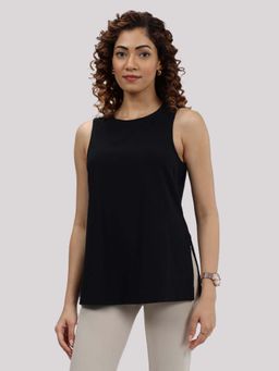 Blissclub - Women Black Round Neck Solid Regular Fit Top