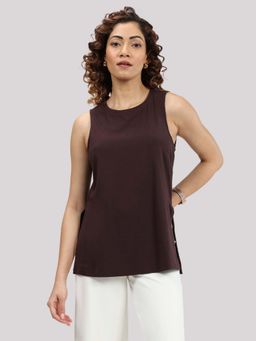 Blissclub - Women Brown Round Neck Solid Regular Fit Top