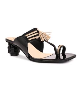 SKO - Women Gold & Black Kolhapuris Heels