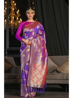 Beatitude - Purple Soft Silk Woven Banarasi Saree with Unstitched Blouse
