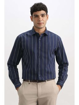 Allen Solly - Men Navy Blue Stripe Full Sleeves Formal Shirt