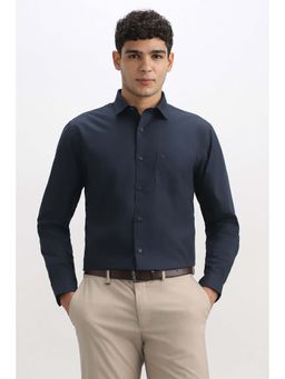 Allen Solly - Men Navy Blue Solid Full Sleeves Formal Shirt